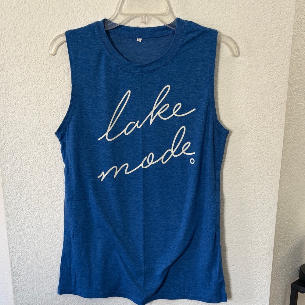 Blue Sleeveless Top with Script Print